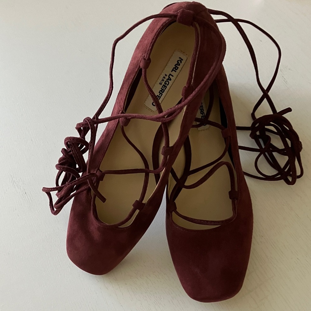 Karl Lagerfeld Charlie Suede Lace Up Block Heels (6.5) NWT - Picture 4 of 12